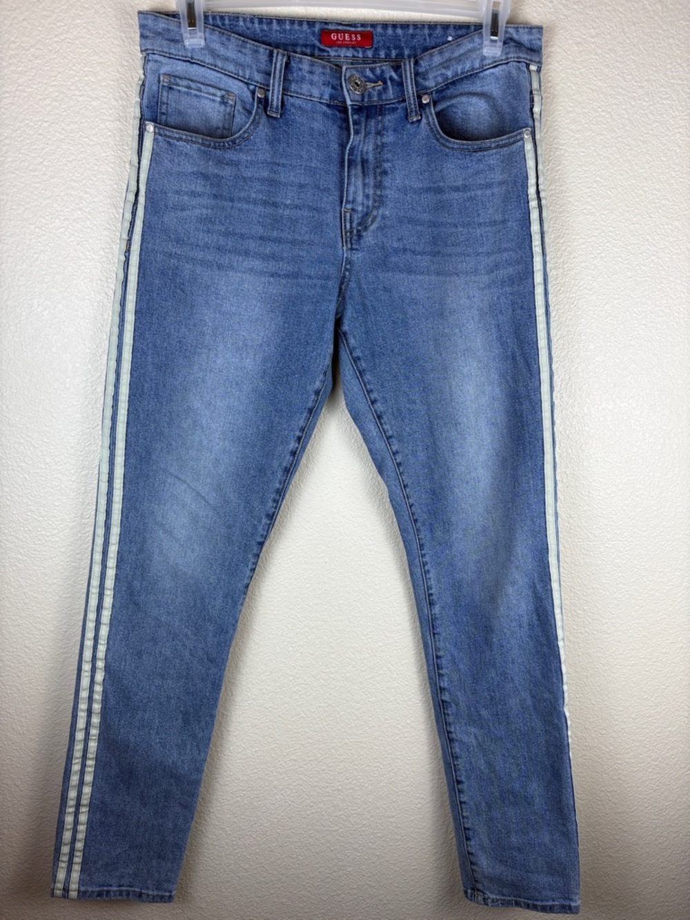 VTG Guess Blue Denim Jeans Cream/Off White Tuxedo Side Stripes Y2K Men's Size 33